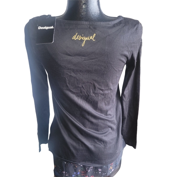 Desigual Abstract Floral Black Long Sleeve Top S - Picture 5 of 6